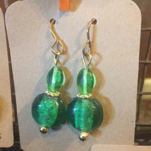 Green Bead Dangle Earrings